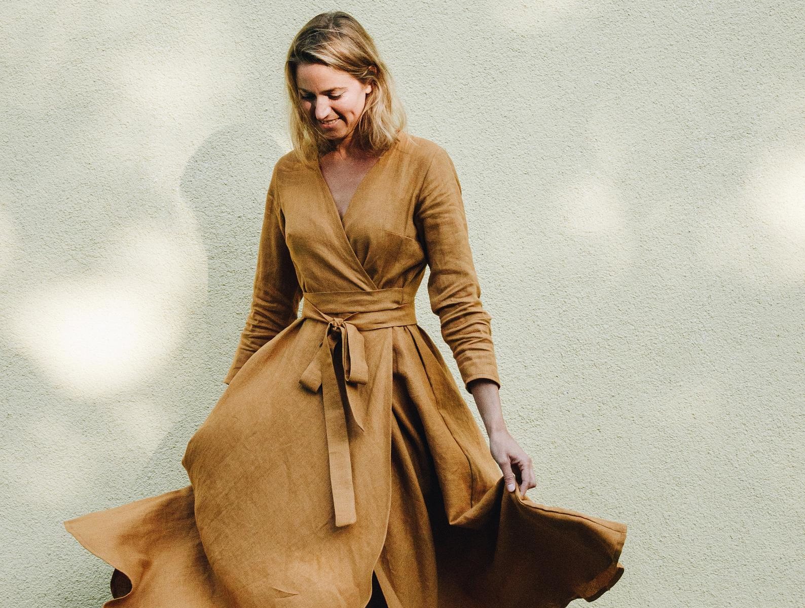 Mustard Linen Wrap Bridesmaids Berlin Dress