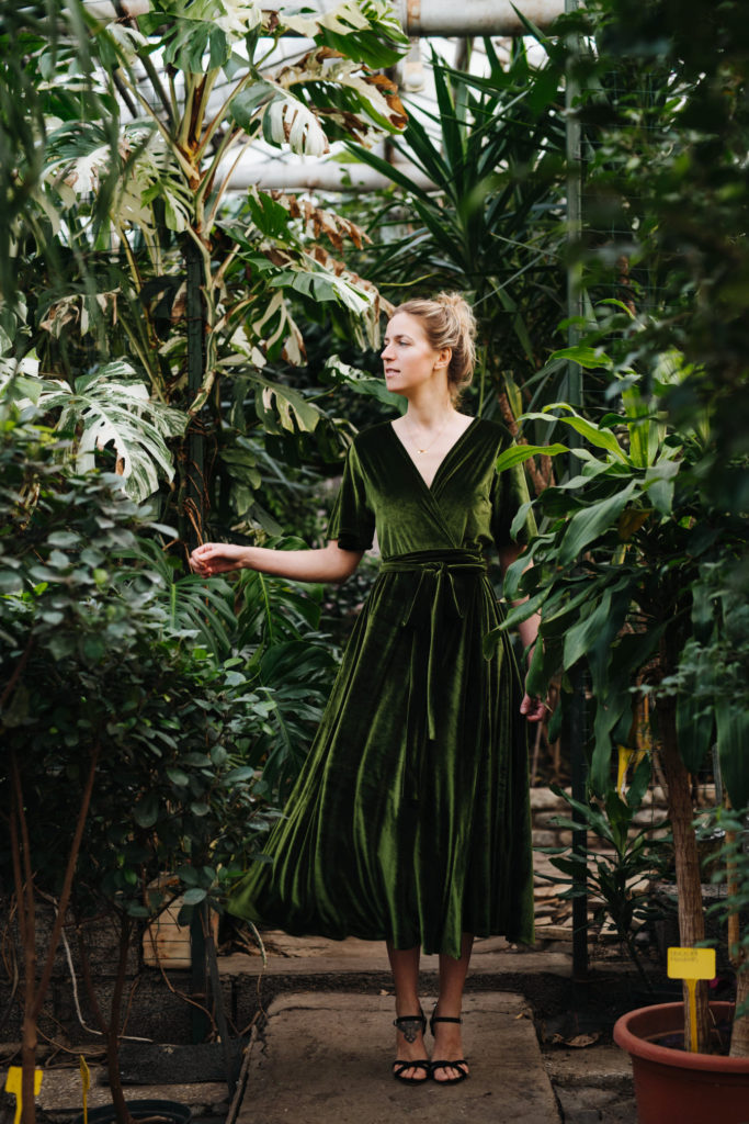 Women with green dress in the garden