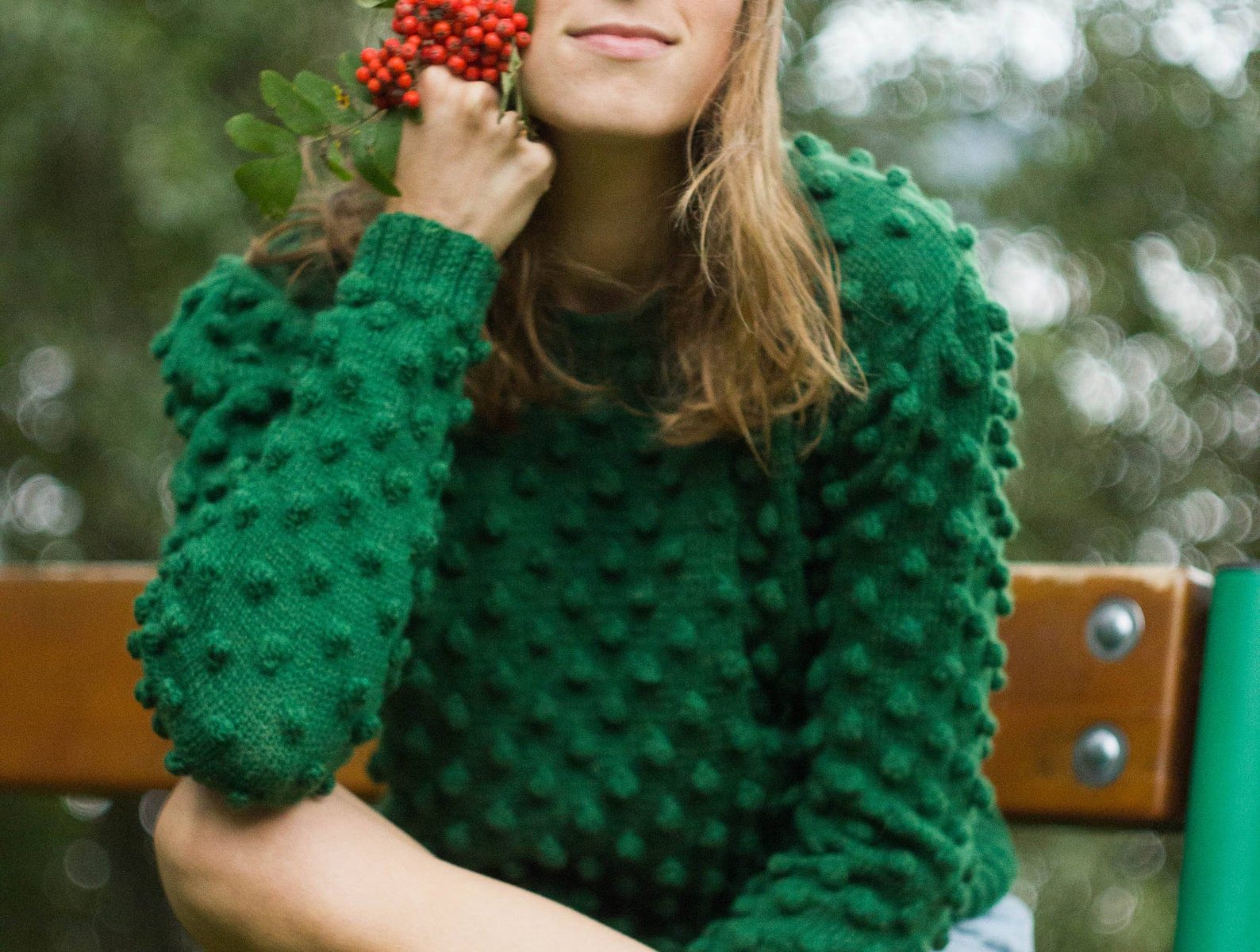 Hand Knitted Merino Green Pom Pom Sicily Sweater